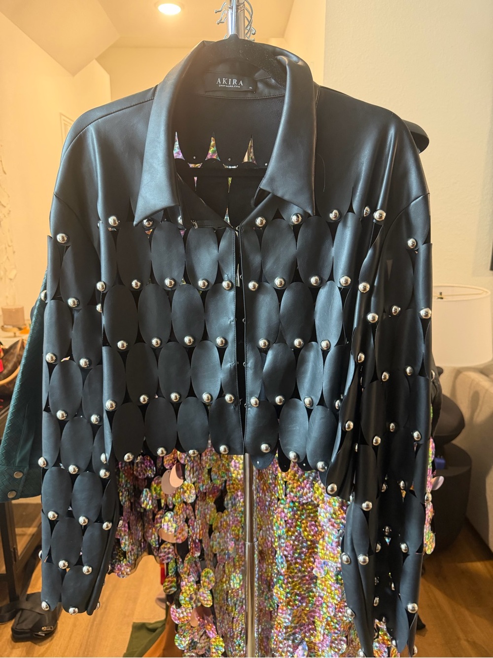 AKIRA Black Leather Studded Cutout Jacket - Picture 8 of 8